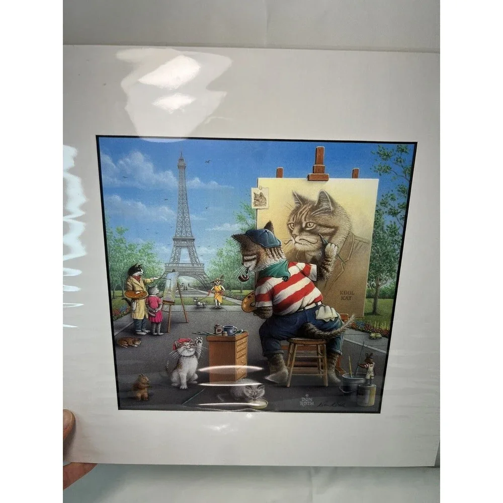 Don Roth Signed Lithograph Purrfect Paris Portrait Kool Kat Collection 12” x 12”